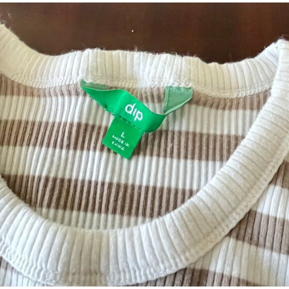 Dip Striped T Shirt Womens Size Large Tee Cap Short Sleeves Brown White - Picture 3 of 6